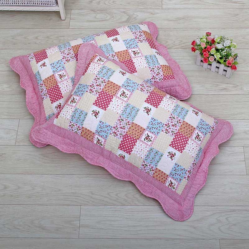 新品包邮田园单人枕套时尚床上枕头套田园绗缝布艺枕头套一个价格