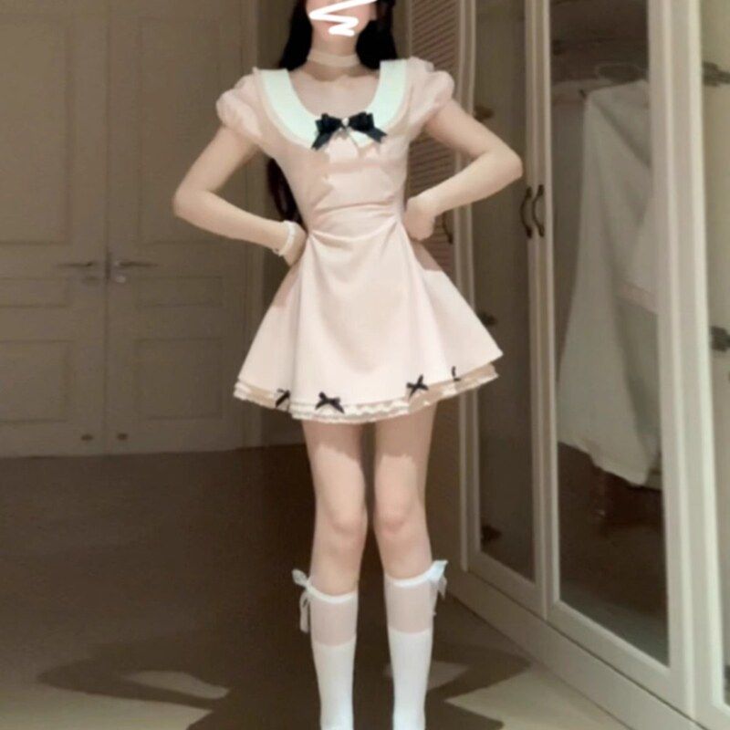 热恋千金风短裙夏季收腰显瘦设计感纯欲甜美蝴蝶结气质连衣裙女