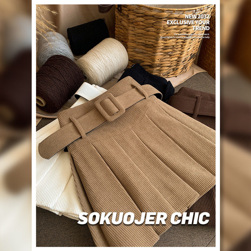 高品质灯芯绒百褶裙女秋冬季韩版高腰短裙大码显高显瘦条绒半身裙