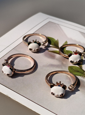 创意熊猫旋转水钻成都纪念戒指