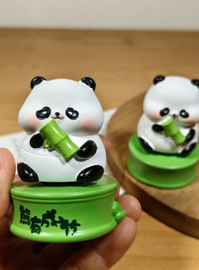 可爱熊猫卡通公仔竹筒造型摆件