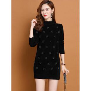 针织打底衫女秋冬季2025新款洋气外穿蕾丝上衣遮屁股中长款毛衣裙