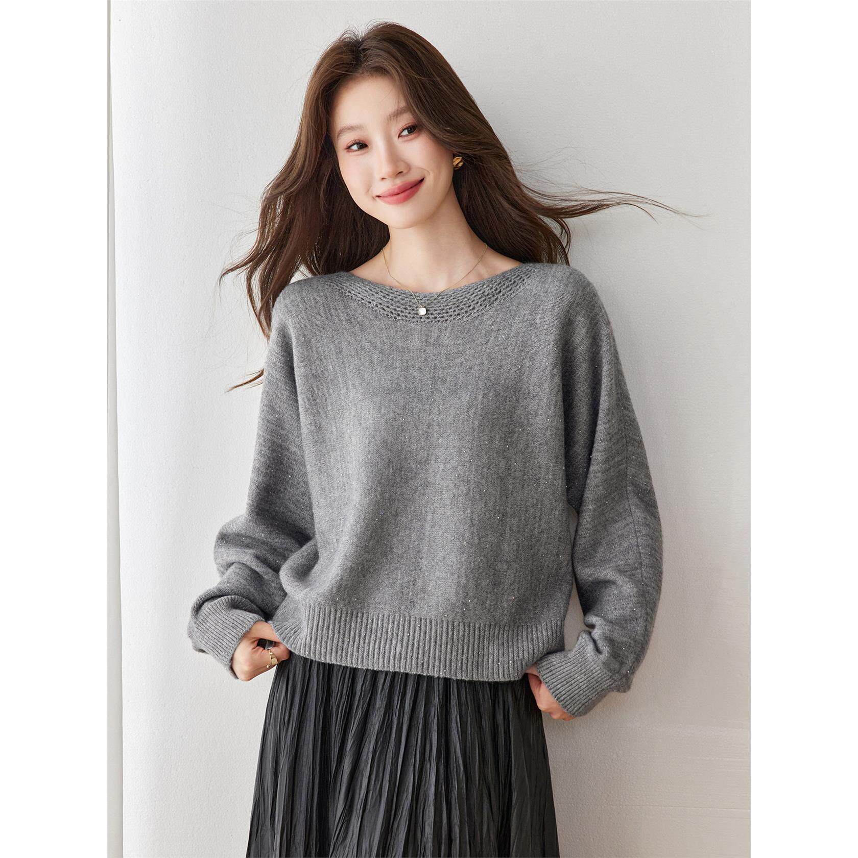 慵懒宽松圆领毛衣女春秋2