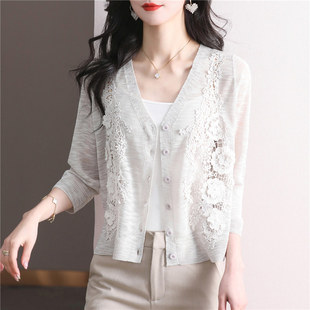 薄坎肩 外套外搭宽松短款 蕾丝罩衫 配旗袍裙子小披肩女夏冰丝针织衫