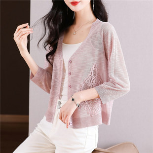 女薄款 妈妈装 防晒衣 配裙子短外套旗袍外搭针织开衫 蕾丝小披肩夏季