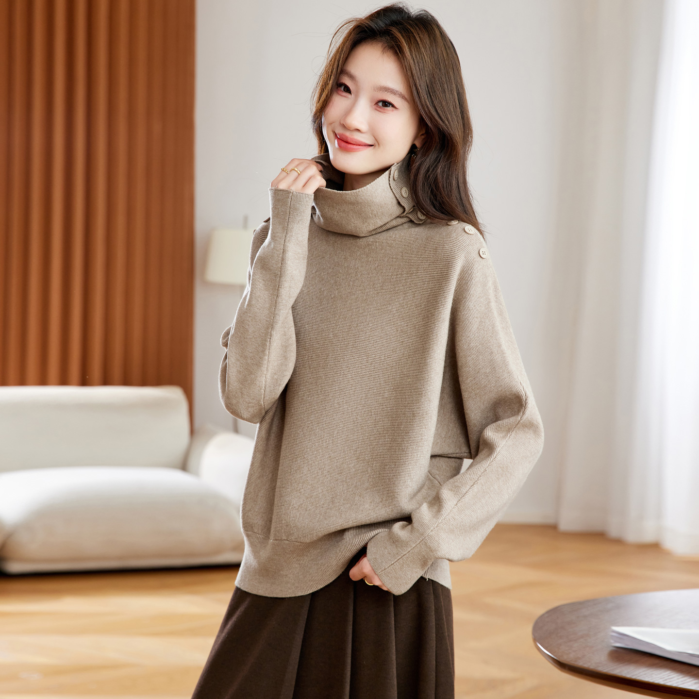 高级感堆堆领毛衣女秋冬加厚针织衫2025新款宽松内搭超好看打底衫
