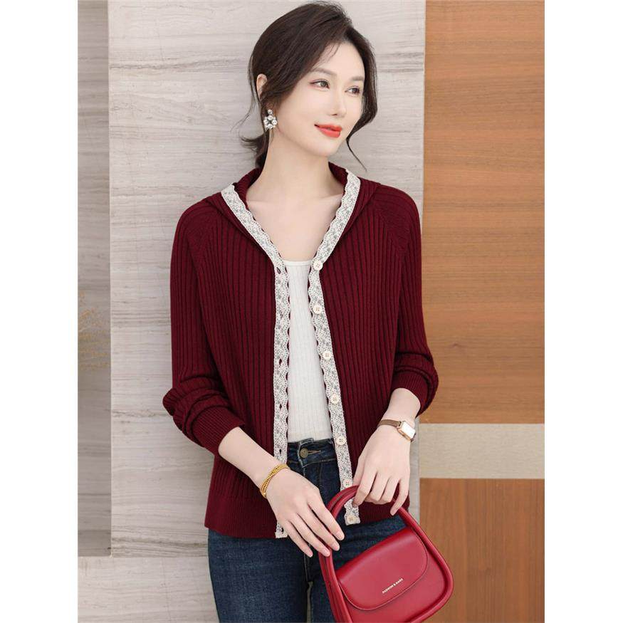 超好看连帽针织衫女开衫羊毛外搭披肩2026年春秋花边蕾丝毛衣外套,女装/女士精品,毛针织衫,淘宝优惠券,粉丝福利购,淘宝优惠卷