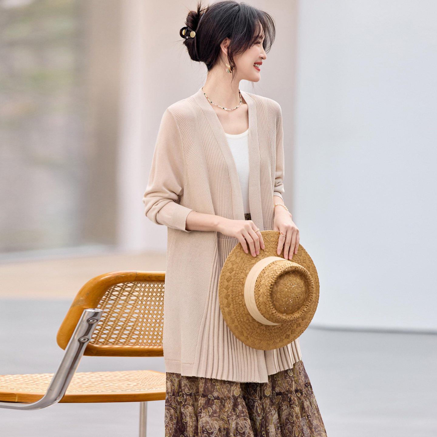 夏季防晒衣女中长款空调衫2026新款薄款披肩外套外搭冰丝针织开衫