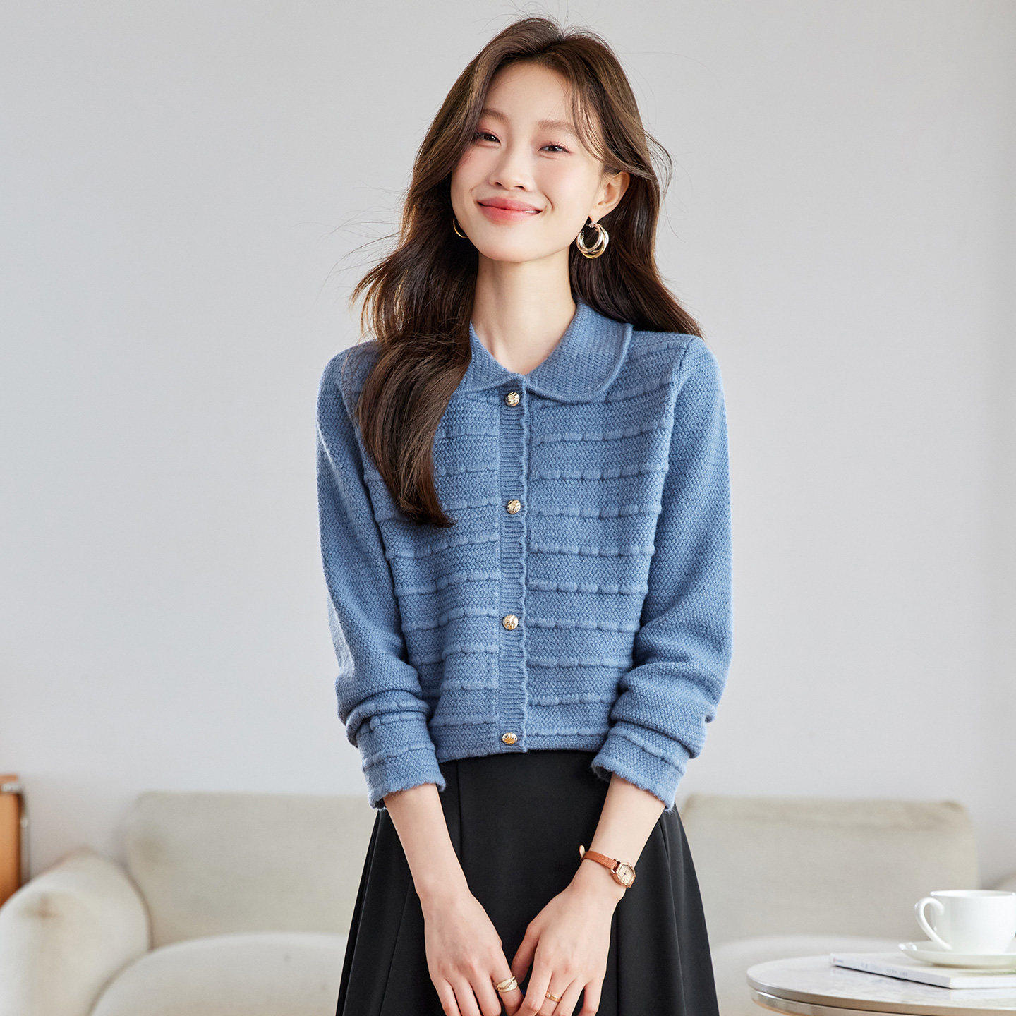 翻领针织开衫女春秋2025