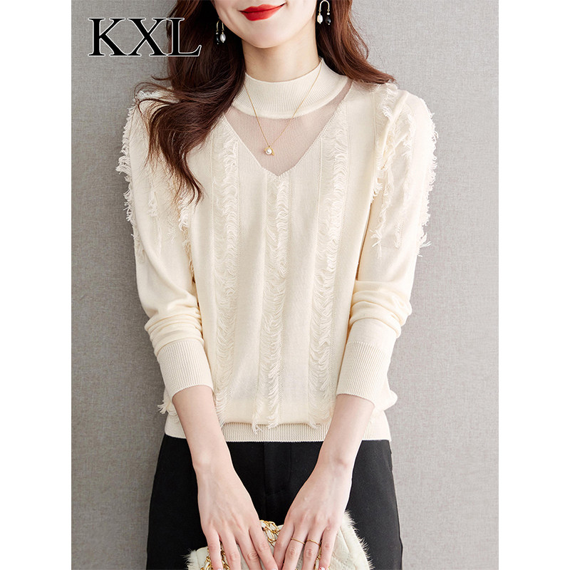 高级感超好看毛衣女春秋冬半高领内搭打底衫新款欧货漂亮针织上衣