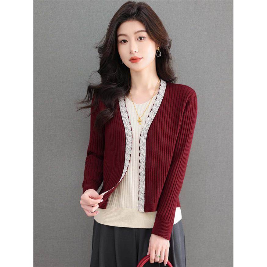 老钱风V领针织开衫假两件套女春秋高级感短款小个子羊毛毛衣外套,女装/女士精品,毛针织衫,淘宝优惠券,粉丝福利购,淘宝优惠卷