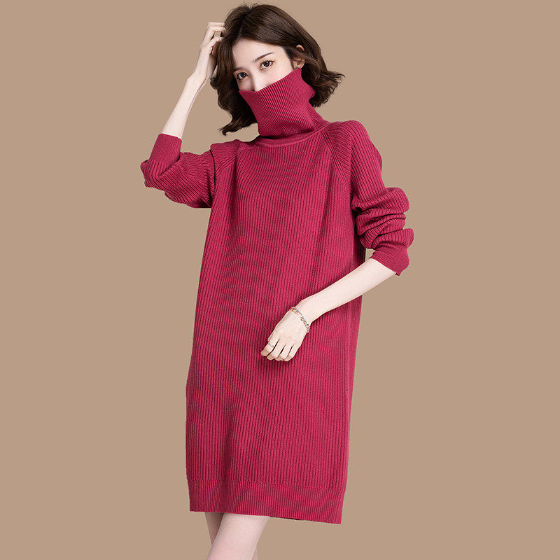高领红色毛衣裙女套头中长款秋冬2025新款内搭针织打底衫宽松加厚,女装/女士精品,毛衣,淘宝优惠券,粉丝福利购,淘宝优惠卷