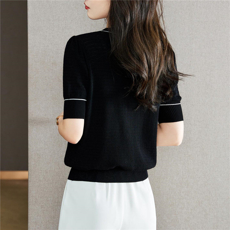 夏季V领短袖冰丝针织开衫女薄款外搭修身短款外套防晒百搭小披肩