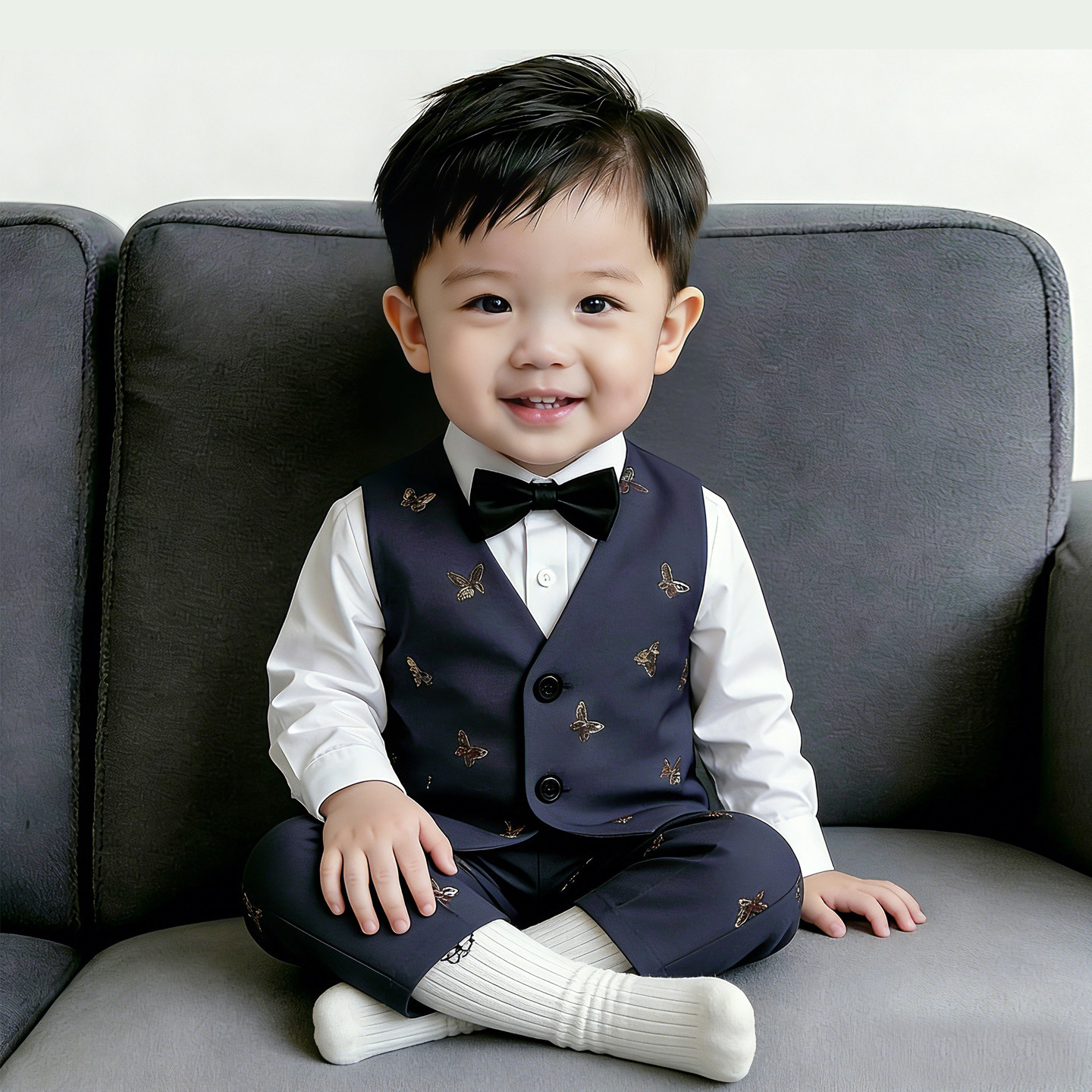 周岁男宝宝生日宴礼服高级感小西装帅气男童衬衫马甲套装抓周衣服