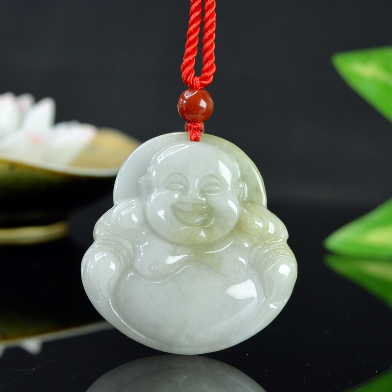 双面佛吊坠天然多彩缅甸玉笑佛挂件翡翠双面玉佛挂件项链送礼物