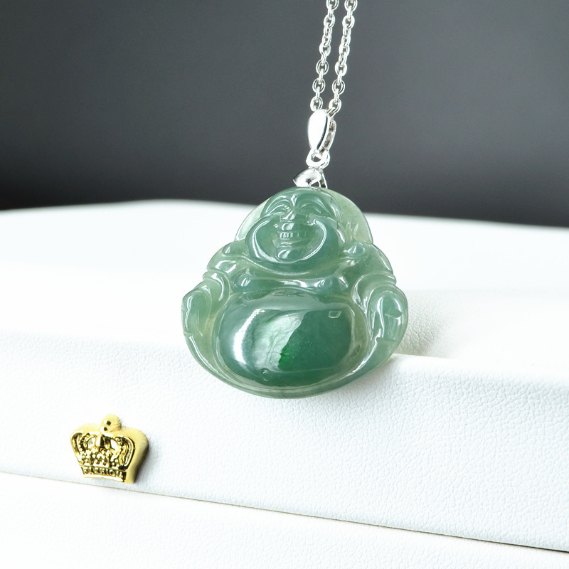 翠绿天然翡翠佛挂坠A货缅甸玉佛吊坠女款大肚弥勒佛公挂件情人节