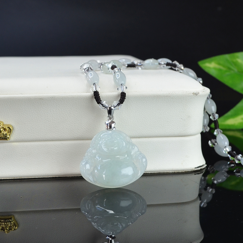 天然a货编织棕色玉佛吊坠女款翡翠笑佛公佛项链妈妈女友生日礼物