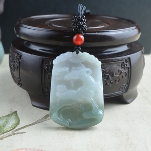 属相洋洋得意玉佩挂件 飘花天然A货缅甸翡翠十二生肖玉羊牌吊坠