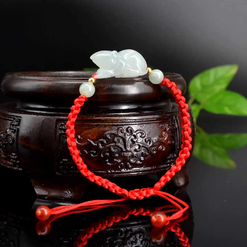 天然a货翡翠鼠手链A货缅甸玉鼠手串立体生肖小老鼠红绳手链11020