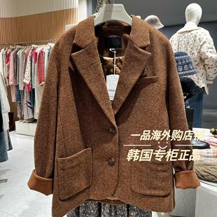 特元现货韩国岛家宽松百搭羊毛呢子西装外套女英伦复古高级感西服