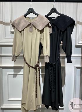 元！韩国V家秋新款 温柔简约翻领束腰连衣裙女 71523-37010