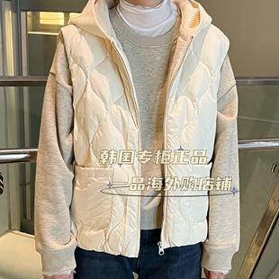 元韩岛家25年秋冬新款百搭时尚连帽针织拼接羽绒马甲女