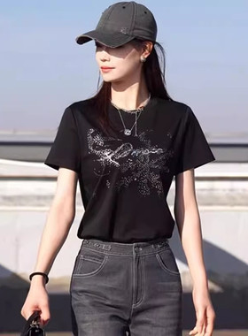 阿玛施专柜同款2026夏新款时尚百搭正肩钉珠短袖T恤女上衣530082