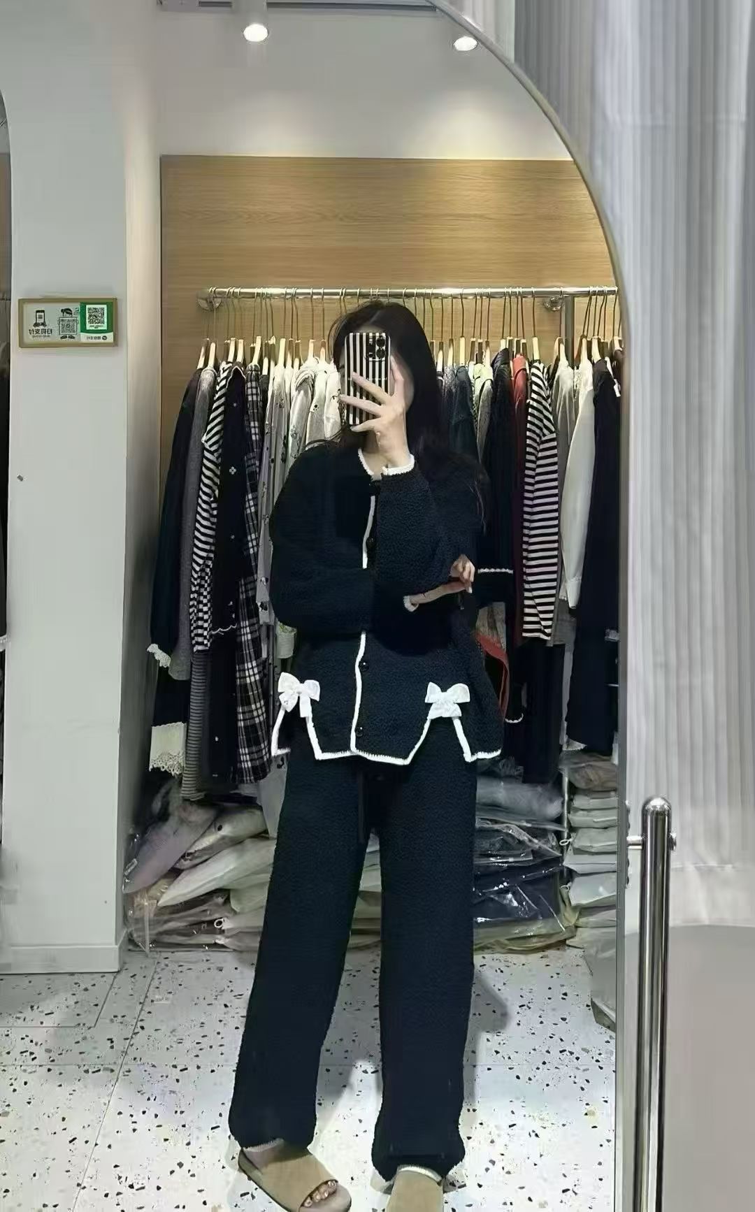 软绵绵保暖加厚半边绒黑色高级感宽松软糯开衫长袖女士睡衣家居服