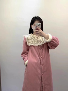 冬季睡衣女新款三层加厚加绒保暖灯芯绒碎花可外穿睡裙 自留推荐