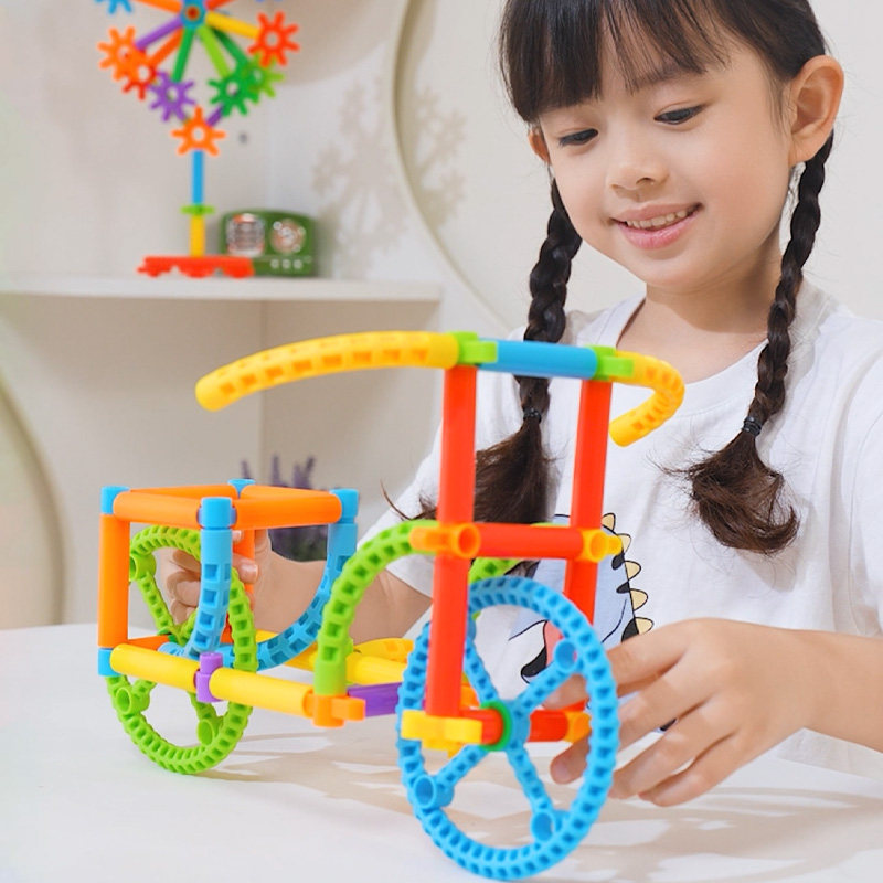 幼儿园管状儿童益智玩具聪明棒齿轮传动大号百变圆管拼装拼插积木