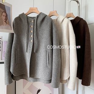 清仓～韩系骆驼绒双面羊绒毛呢连帽大衣短款加厚宽松阔版斗篷外套