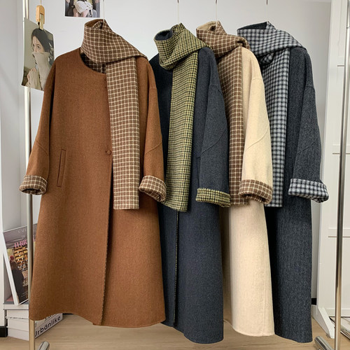 气质款！复古格子围巾羊绒大衣