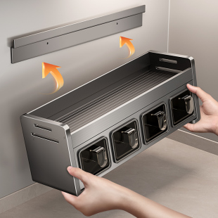 日本进口MUJIE厨房置物架家用免打孔壁挂式调料盒收纳架调味架子