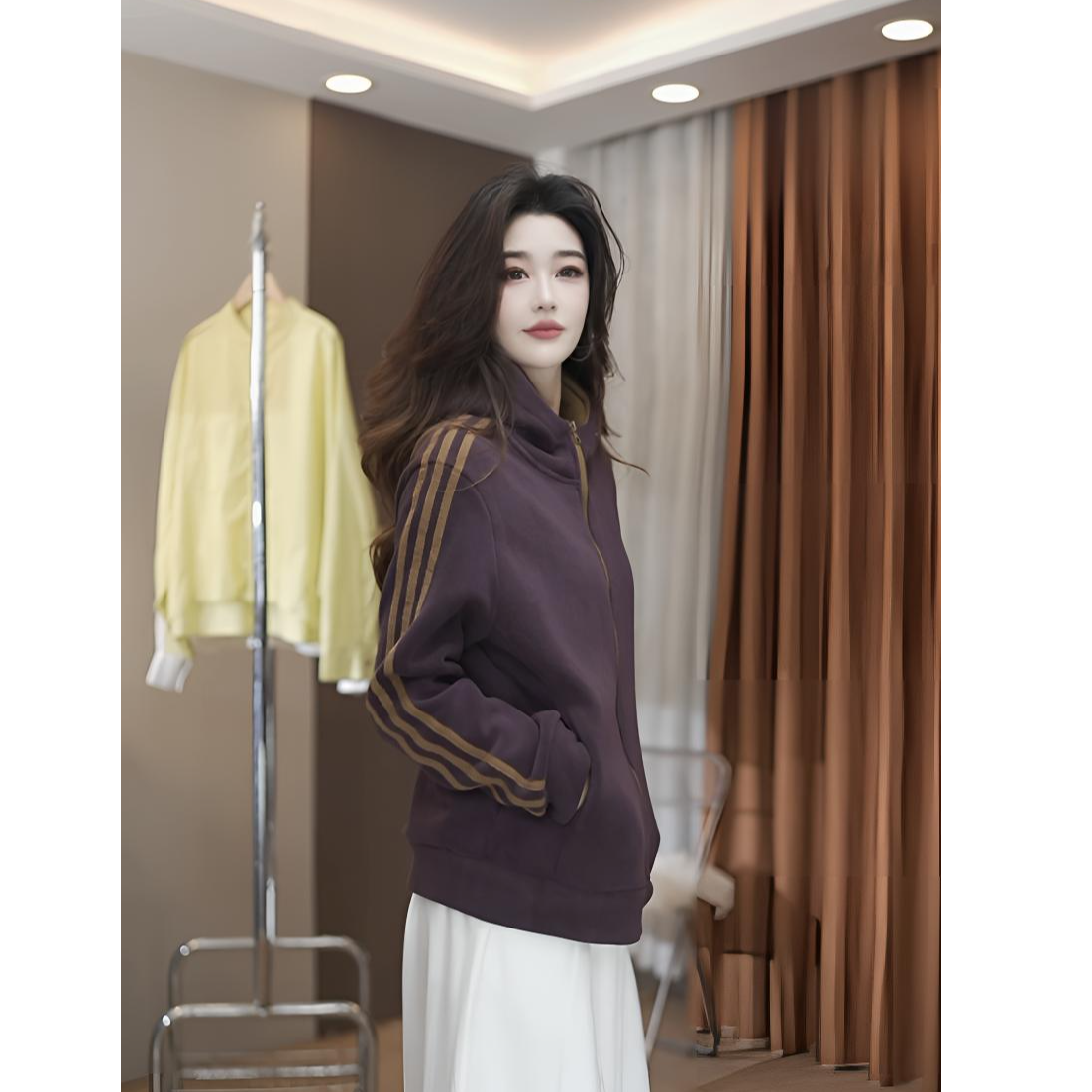 保暖连帽拼接常规款设计感短外套加厚休闲女开衫长袖