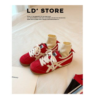 牛皮版~复古红色内增高德训鞋女2026新款春季平底运动休闲阿甘鞋