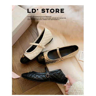 7cm内增高~山茶花玛丽珍鞋女2026春新款小香风拼色菱格纹通勤单鞋