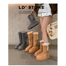 厚底灰色长筒雪地靴女2025冬新款高筒两穿加绒保暖东北雪地棉鞋靴