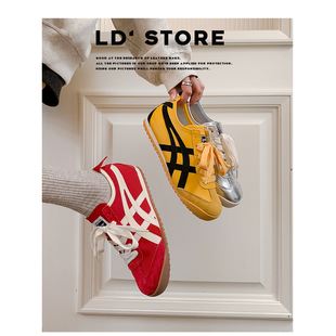 真皮~复古红色德训鞋女2026春平底美式休闲运动板鞋内增高阿甘鞋