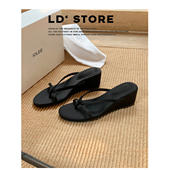 羊皮版 外穿仙女风细带坡跟凉拖鞋 法式 厚底夹趾人字拖女2025夏季