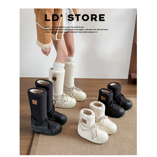 防滑防水加绒加厚保暖笑脸高筒东北棉鞋 厚底雪地靴女2025冬季 新款