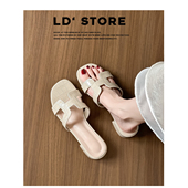 鳄鱼纹粗跟一字拖鞋 女夏季 外穿2025新款 羊皮版 显白中高跟凉拖鞋