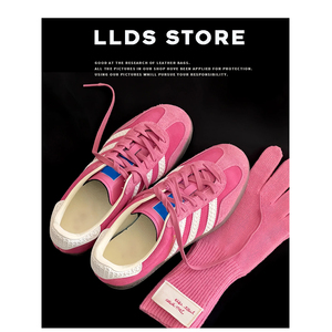 六点大叔 草莓熊真皮粉色内增高德训鞋女复古休闲运动阿甘鞋