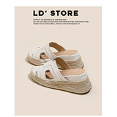 赵露思同款 草编H凉拖鞋 女夏外穿松糕一字拖鞋 羊皮版 厚底增高凉鞋