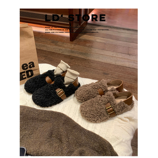 金属扣带两穿加绒保暖雪地棉鞋 新款 子 女2025冬季 内增高毛毛勃肯鞋