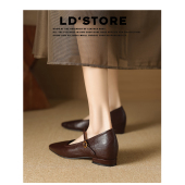 羊皮版 一字带软底旗袍粗跟单鞋 内增高复古玛丽珍鞋 女2025春夏季