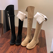 六点大叔羊羔毛过膝两穿长筒靴女冬绒面保暖瘦瘦长靴棉靴雪地靴子