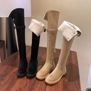 六点大叔羊羔毛过膝两穿长筒靴女冬绒面保暖瘦瘦长靴棉靴雪地靴子