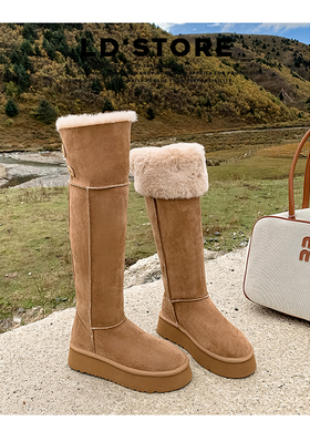 厚底过膝长筒雪地靴女2025冬季新款高筒两穿东北加绒保暖雪地棉鞋