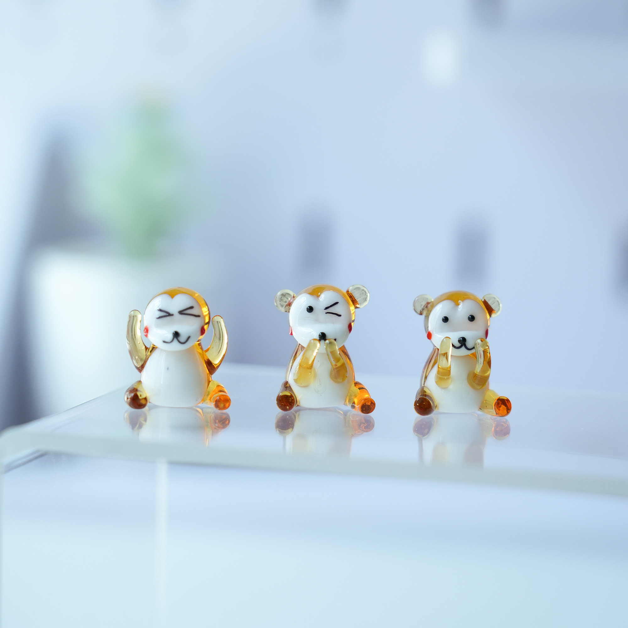 琉璃三不小猴子桌面治愈装饰摆件