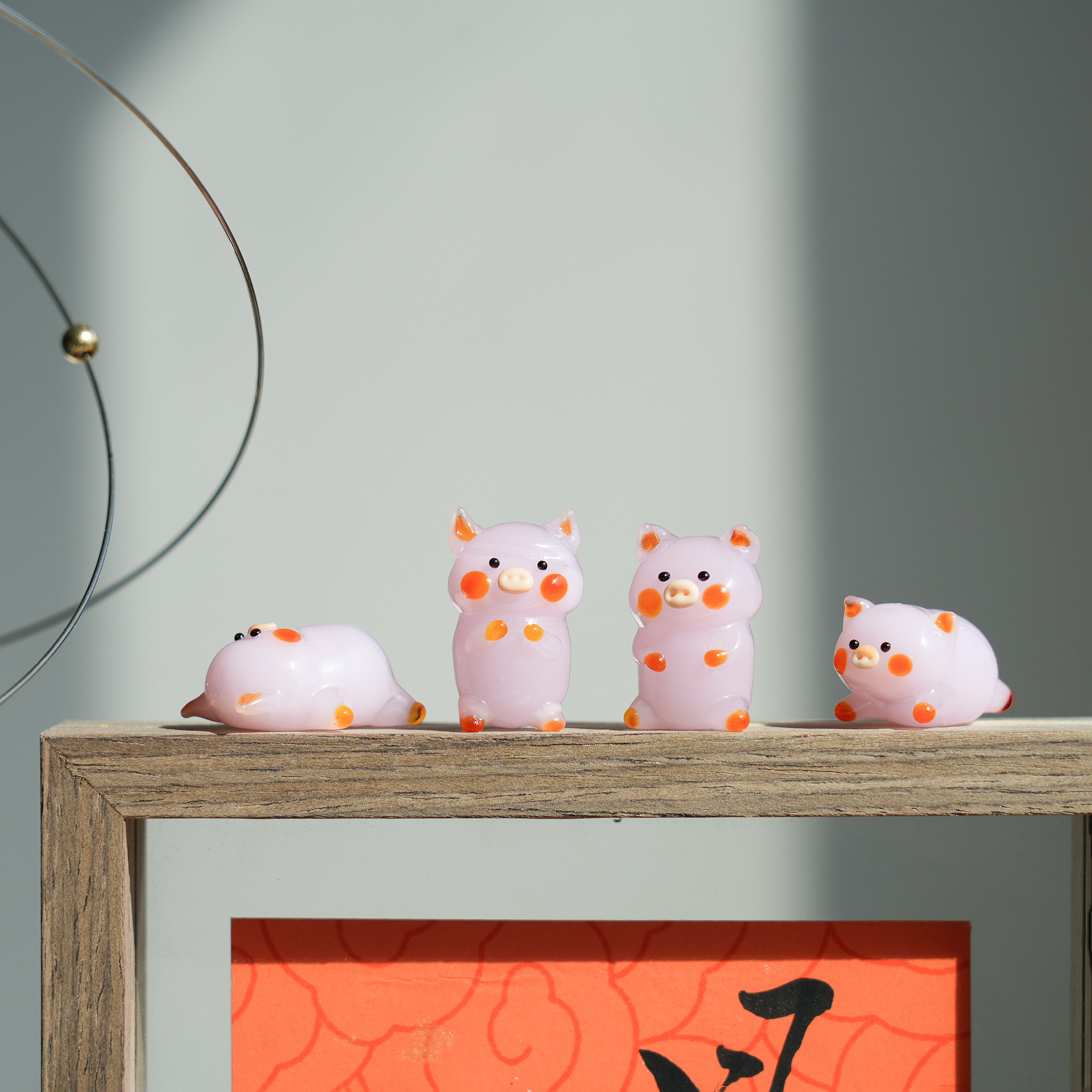 琉璃手作粉色小猪公仔摆件